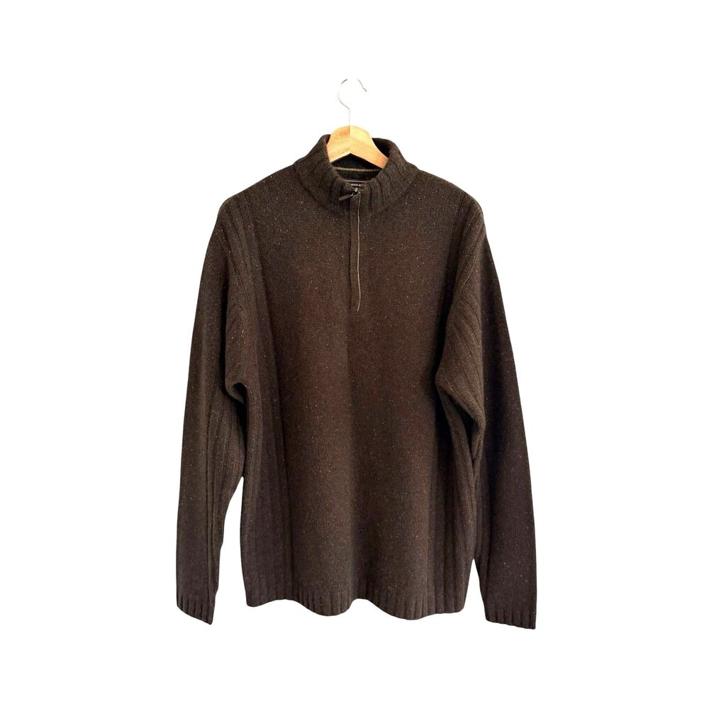 Vintage Island Soft Mens Brown Cashmere 1/4 Zip Sweater Size L Quiet Luxury